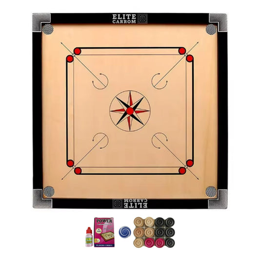 Elite Carrom Board Set - 29" x 29" Carrom Board, Striker, Coins & Powder