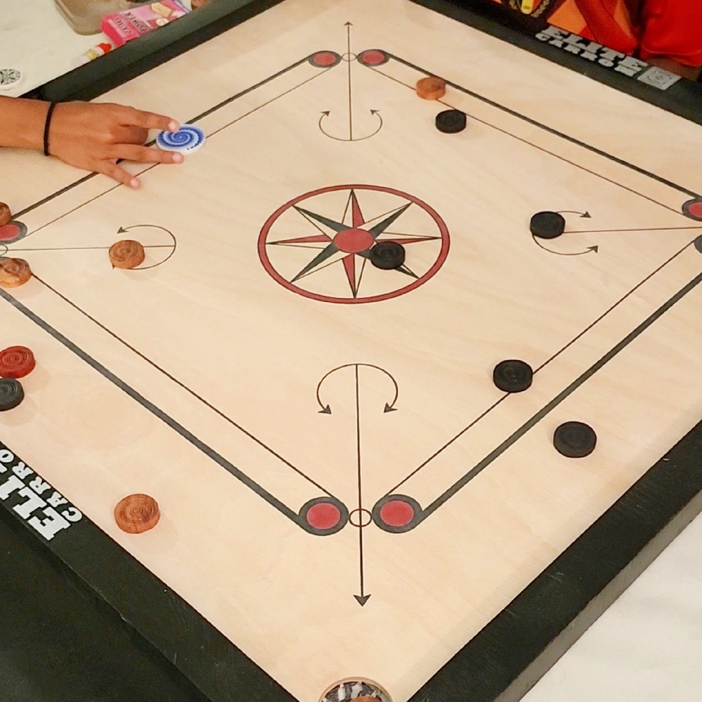 Elite Carrom Board Set - 29" x 29" Carrom Board, Striker, Coins & Powder